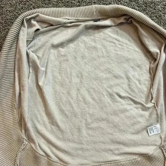 AERIE CARDIGAN SWEATER OATMEAL TAN RIDGE COLLAR OPEN STYLE COMFY  SIZE MEDIUM - Picture 5 of 9